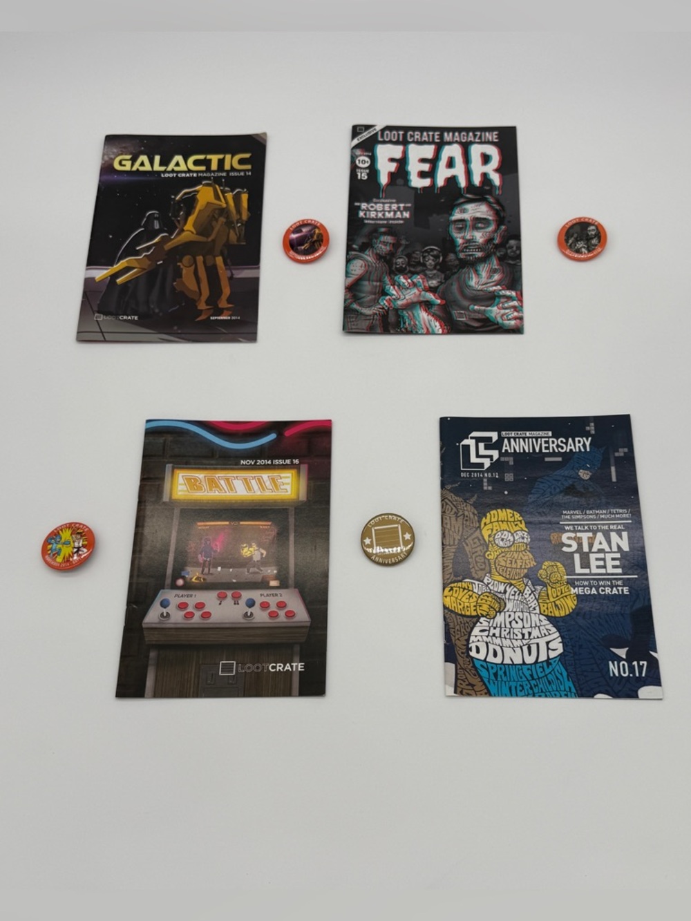 Lot of 4 Loot Crate Magazines and Pins - September - December 2014